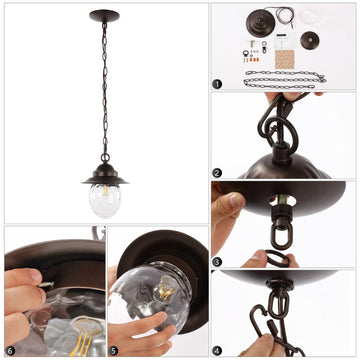 Manteo 8.25"  Farmhouse Industrial Iron/Glass Outdoor LED Pendant - JONATHAN Y